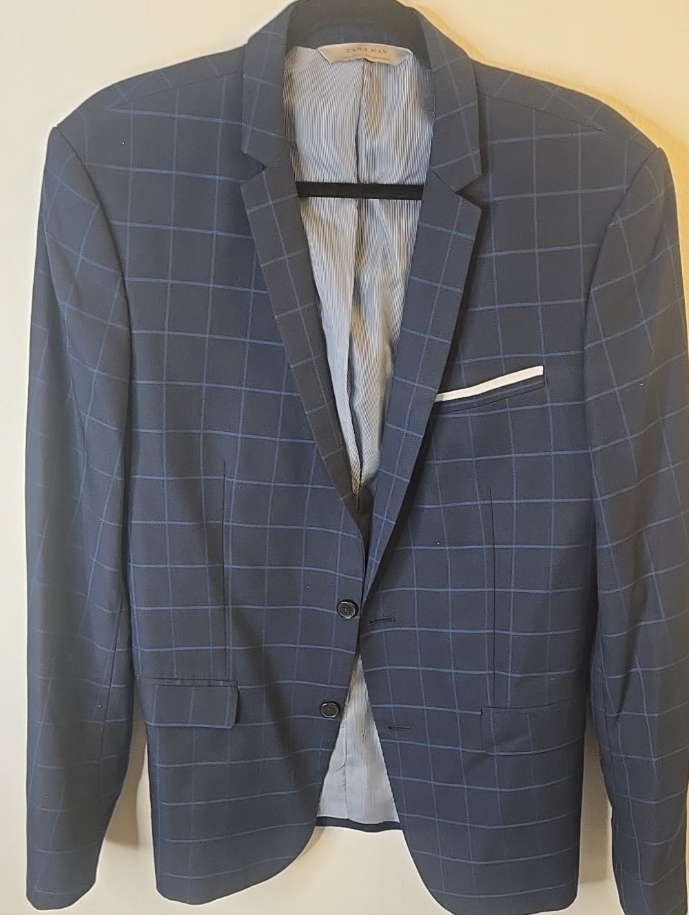 Zara Navy Windowpane Blazer - Classic Tailored Fit